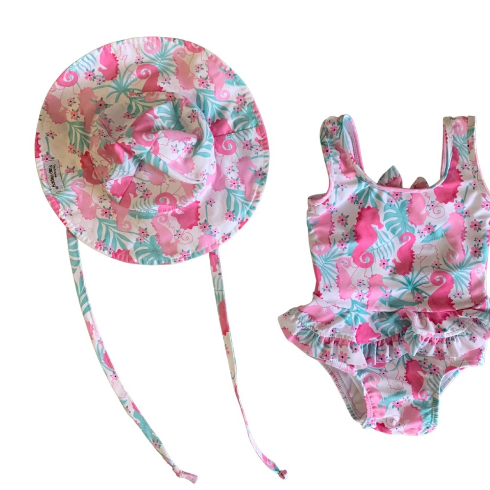 Flap Happy 12 Months POOL BEACH Summer UPF 50+ Eco BABY GIRL Swimsuit With Hat